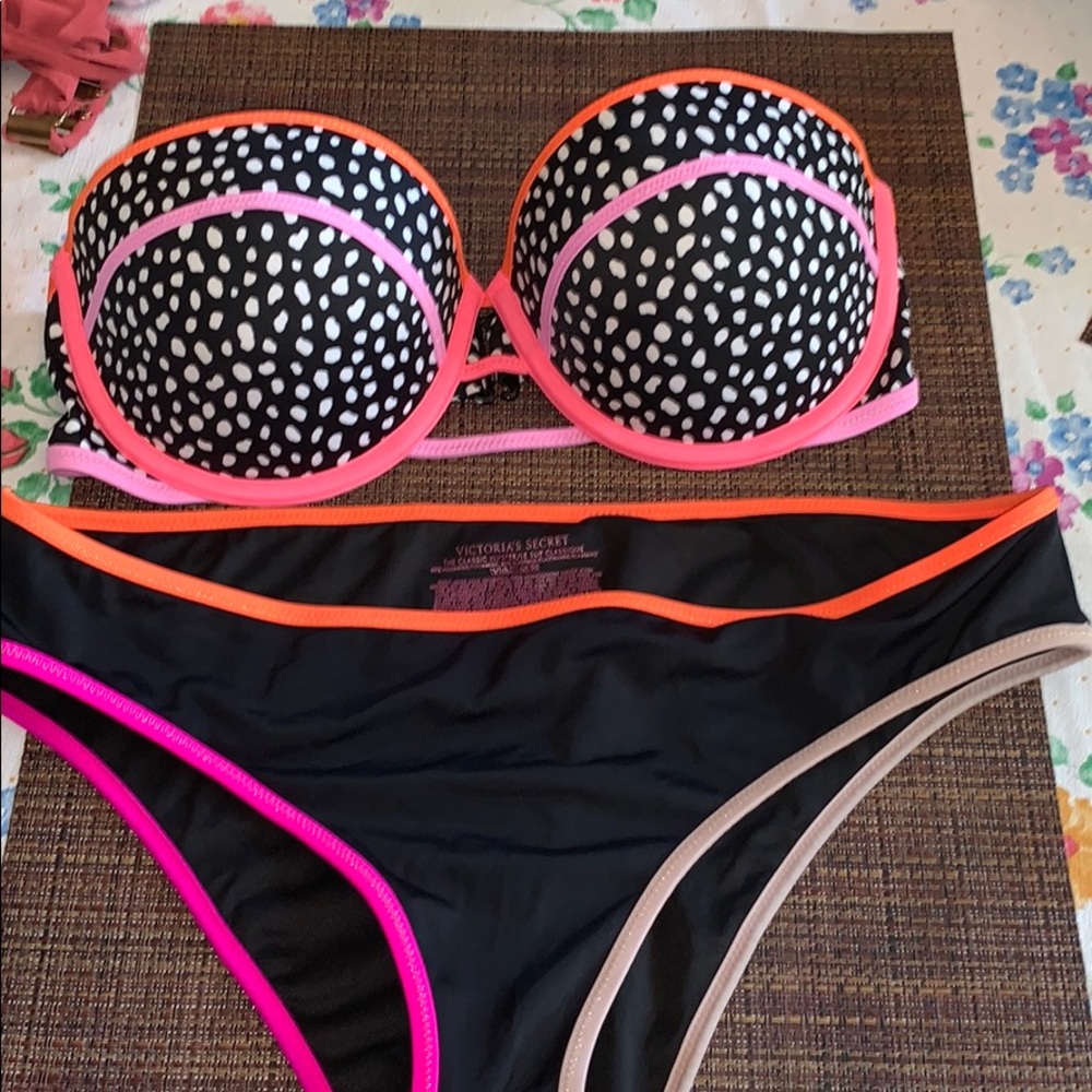 Victoria’s Secret Black Polka Dot Strapless Bikini